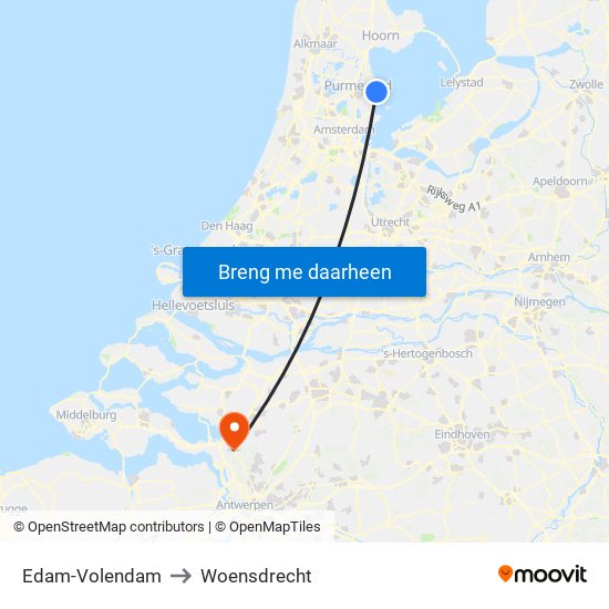 Edam-Volendam to Woensdrecht map
