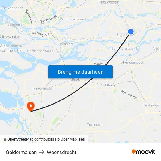 Geldermalsen to Woensdrecht map