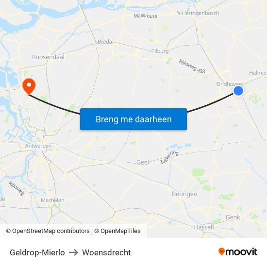 Geldrop-Mierlo to Woensdrecht map