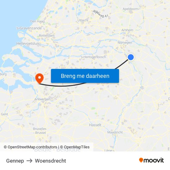 Gennep to Woensdrecht map