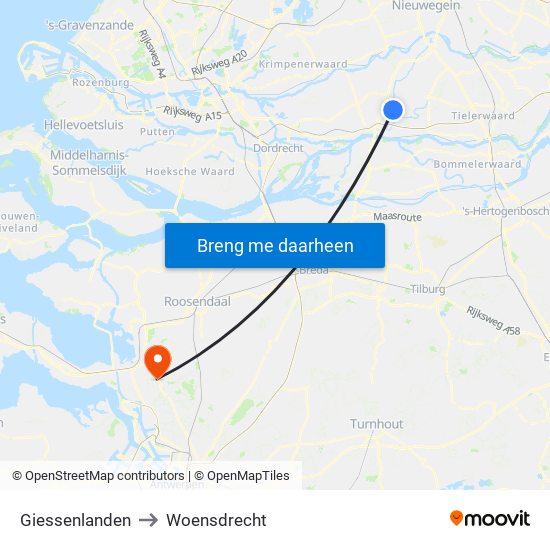 Giessenlanden to Woensdrecht map