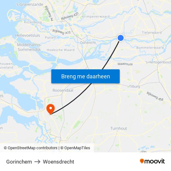 Gorinchem to Woensdrecht map