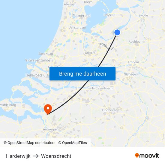 Harderwijk to Woensdrecht map