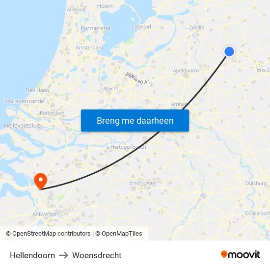 Hellendoorn to Woensdrecht map