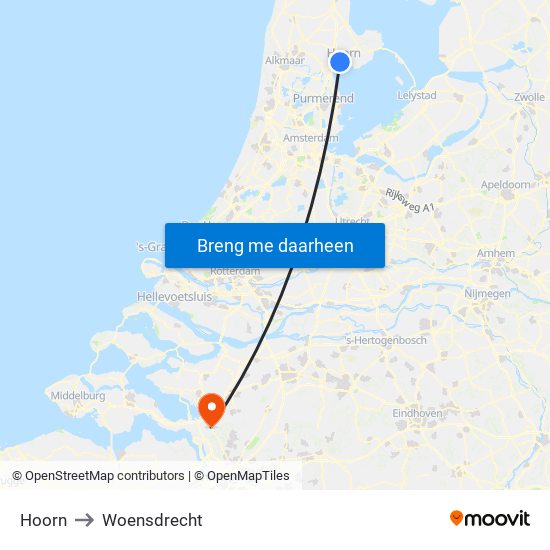 Hoorn to Woensdrecht map