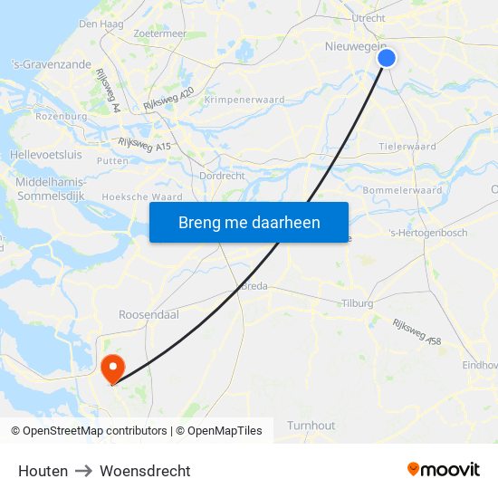 Houten to Woensdrecht map
