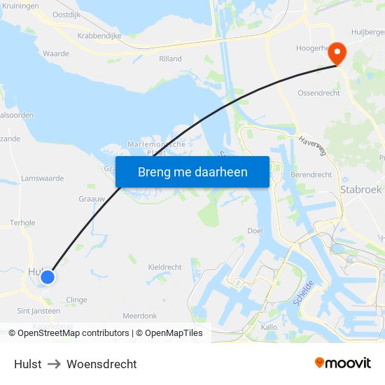 Hulst to Woensdrecht map