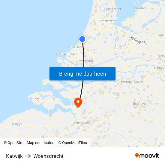 Katwijk to Woensdrecht map