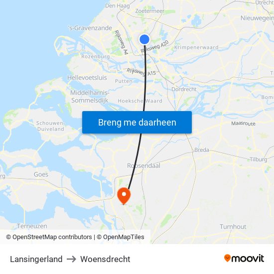 Lansingerland to Woensdrecht map