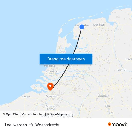 Leeuwarden to Woensdrecht map