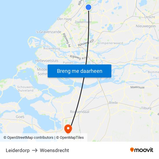 Leiderdorp to Woensdrecht map