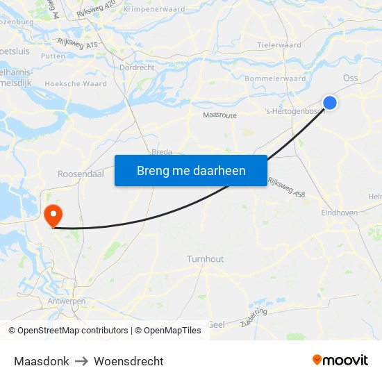 Maasdonk to Woensdrecht map