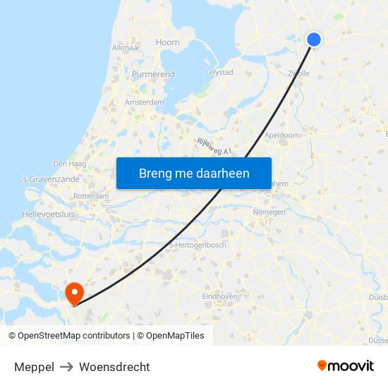 Meppel to Woensdrecht map