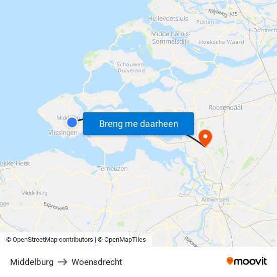 Middelburg to Woensdrecht map