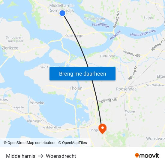 Middelharnis to Woensdrecht map