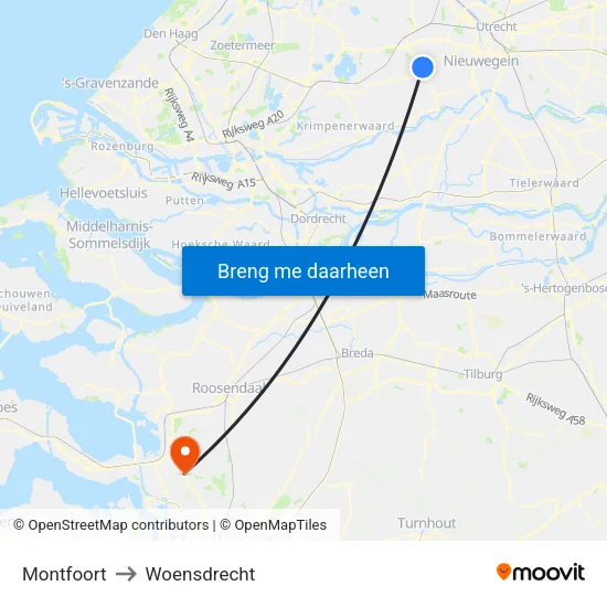 Montfoort to Woensdrecht map