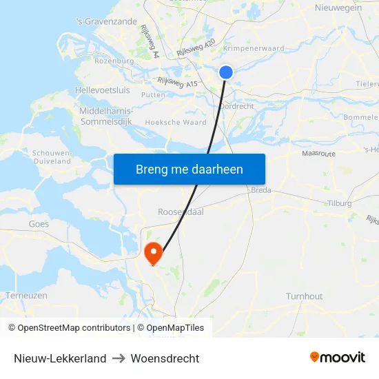 Nieuw-Lekkerland to Woensdrecht map