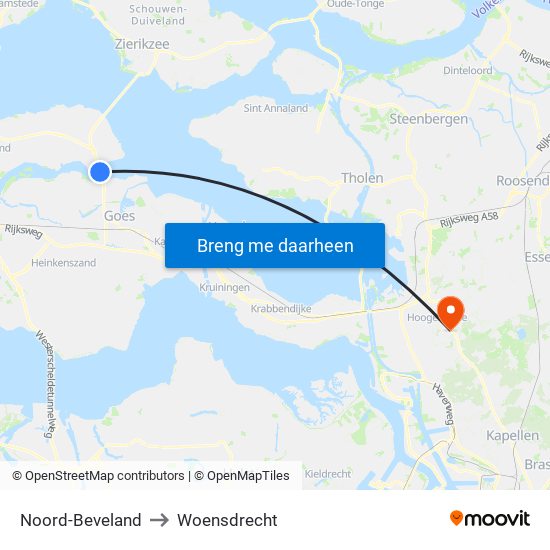 Noord-Beveland to Woensdrecht map