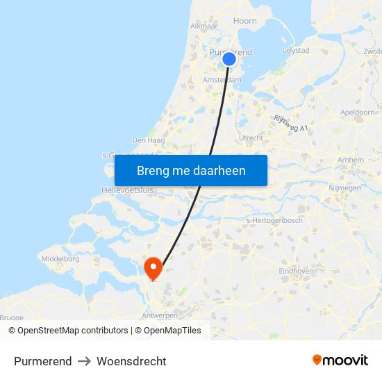 Purmerend to Woensdrecht map