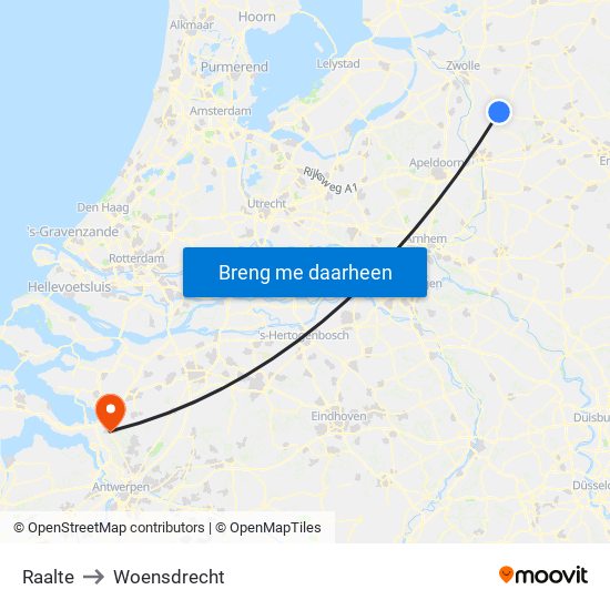 Raalte to Woensdrecht map