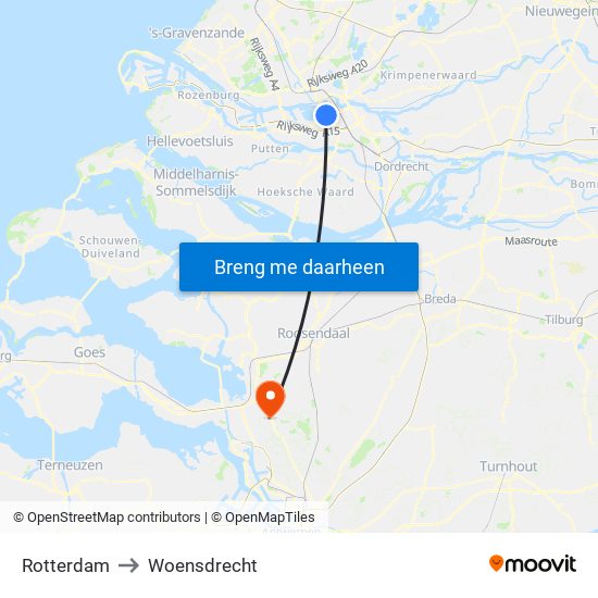 Rotterdam to Woensdrecht map