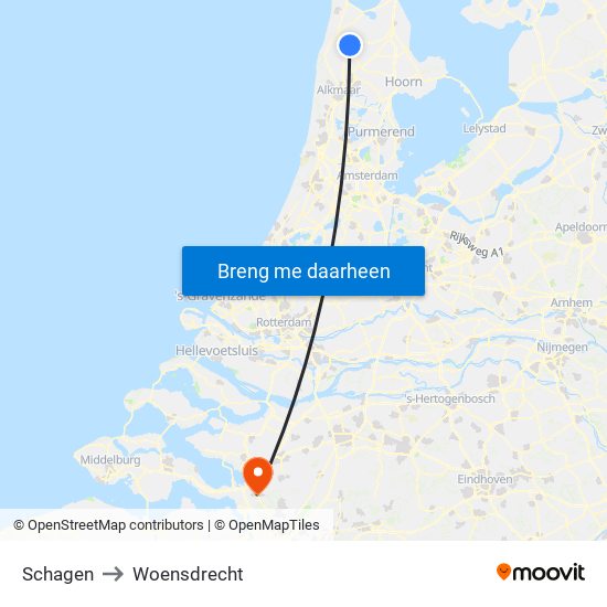 Schagen to Woensdrecht map