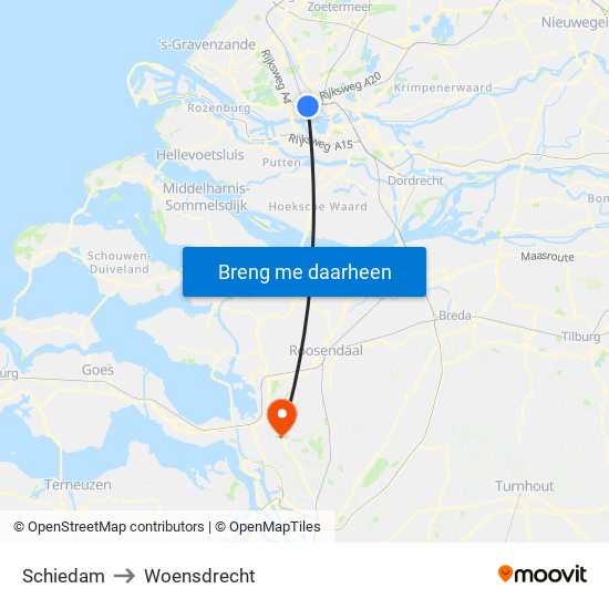 Schiedam to Woensdrecht map