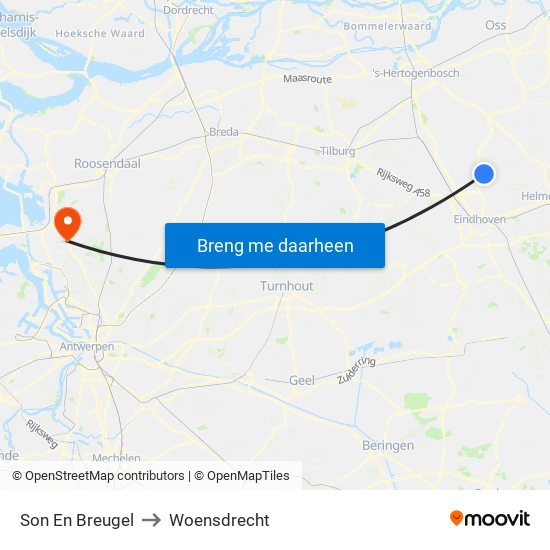 Son En Breugel to Woensdrecht map