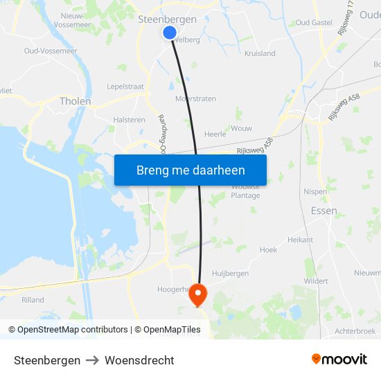 Steenbergen to Woensdrecht map