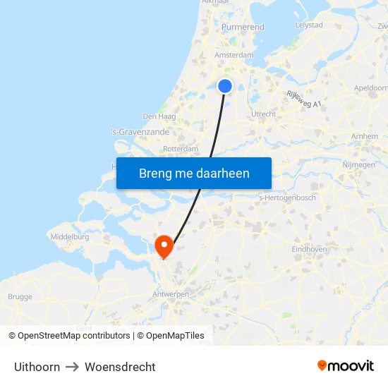 Uithoorn to Woensdrecht map