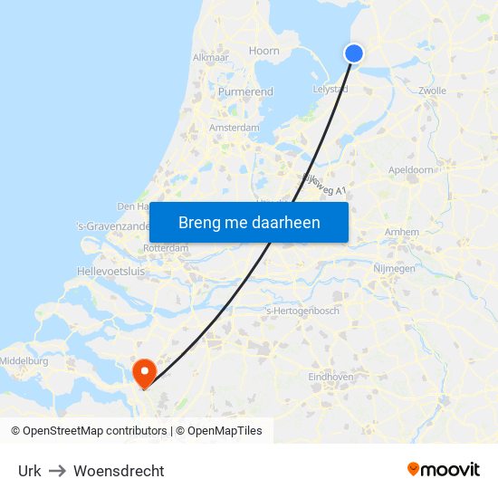 Urk to Woensdrecht map