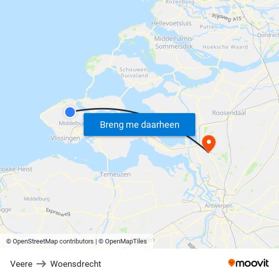 Veere to Woensdrecht map