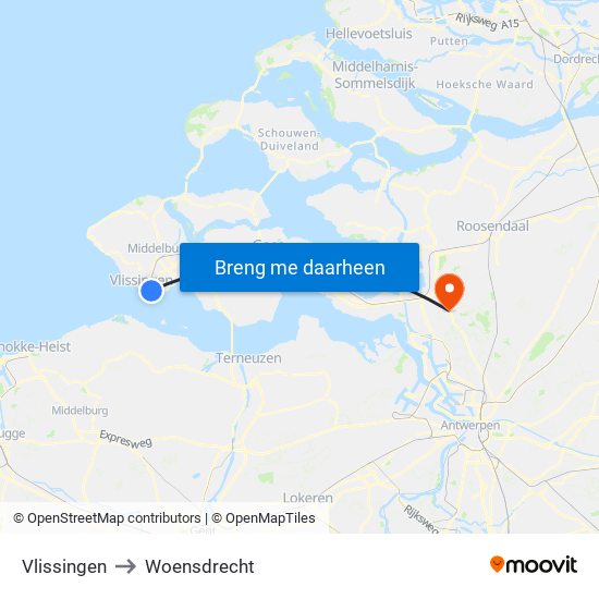 Vlissingen to Woensdrecht map