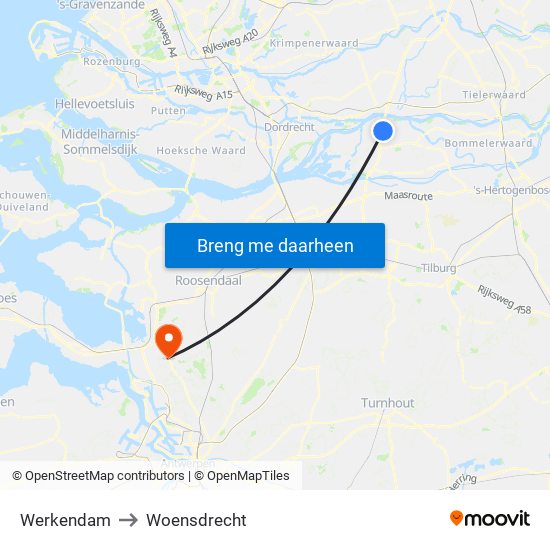 Werkendam to Woensdrecht map