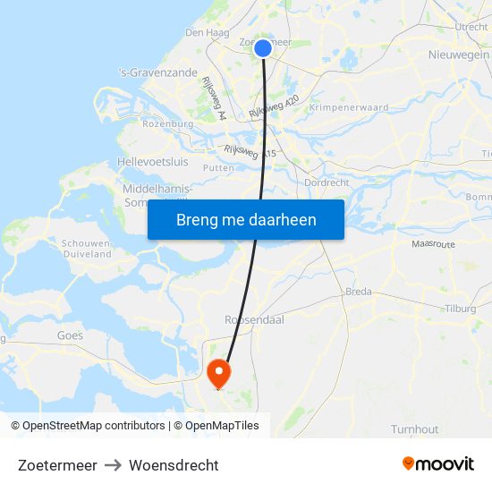 Zoetermeer to Woensdrecht map