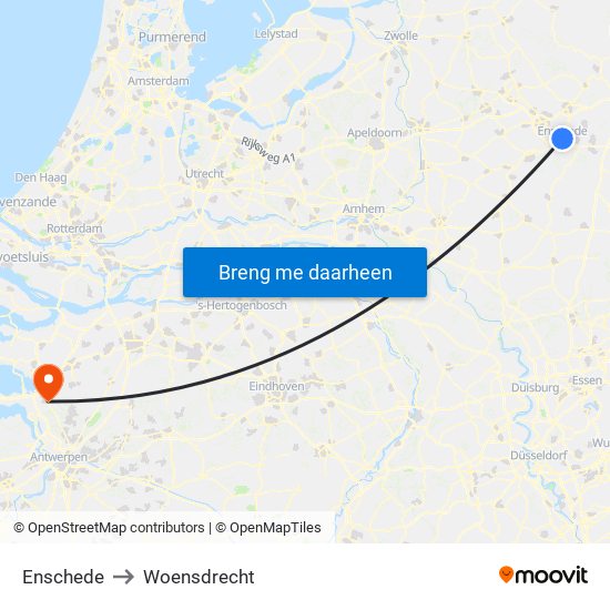 Enschede to Woensdrecht map