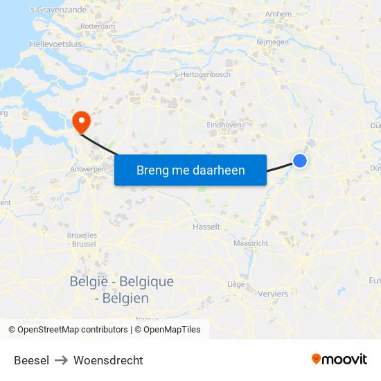 Beesel to Woensdrecht map