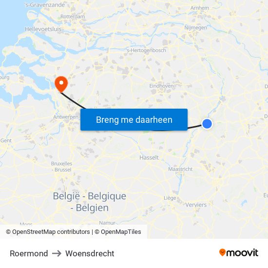 Roermond to Woensdrecht map