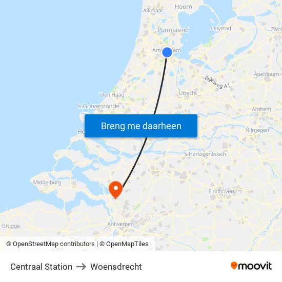 Centraal Station to Woensdrecht map