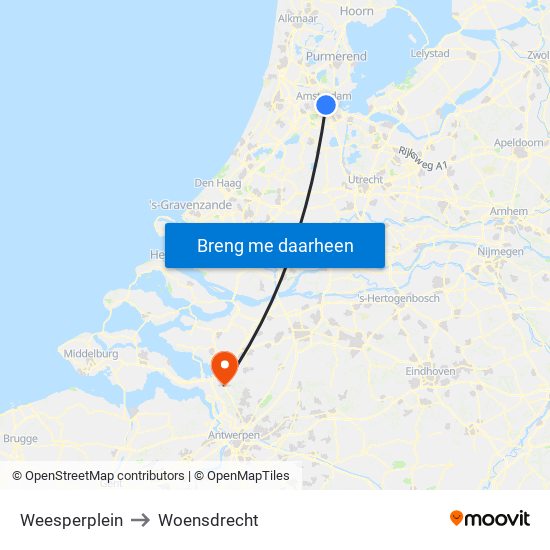 Weesperplein to Woensdrecht map