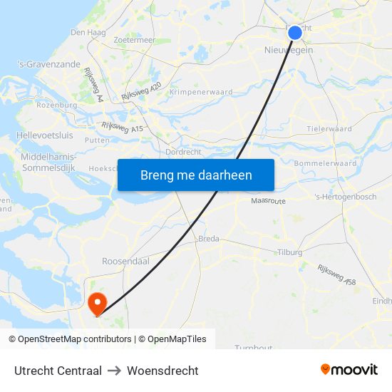 Utrecht Centraal to Woensdrecht map