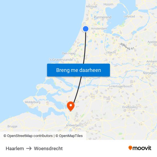 Haarlem to Woensdrecht map