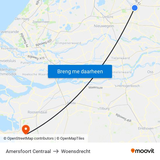 Amersfoort Centraal to Woensdrecht map