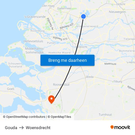 Gouda to Woensdrecht map