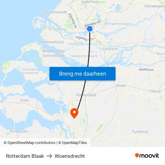Rotterdam Blaak to Woensdrecht map