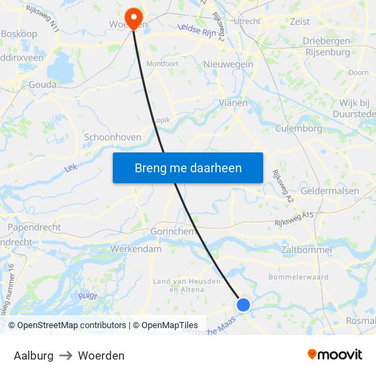 Aalburg to Woerden map