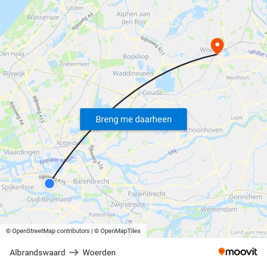 Albrandswaard to Woerden map