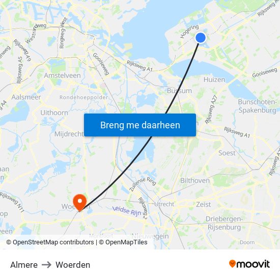Almere to Woerden map