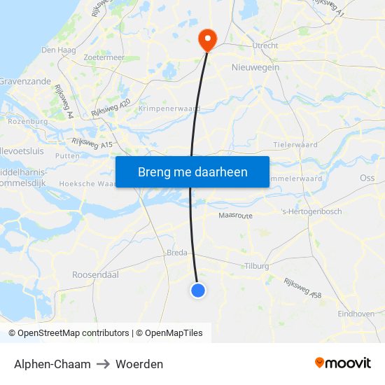Alphen-Chaam to Woerden map