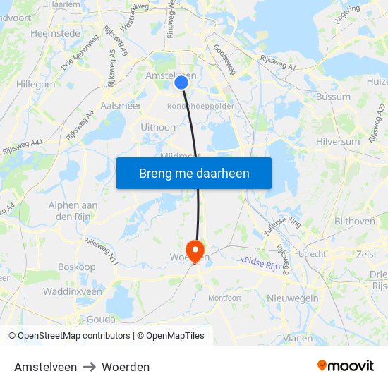 Amstelveen to Woerden map